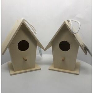 2 Wooden Birdhouses 4.5" Lightweight Ready To Paint‎ With Hanging Loops Crafts